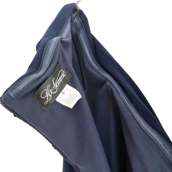 La Femme Off Shoulder Navy Blue Formal Gown - Picture 7 of 14